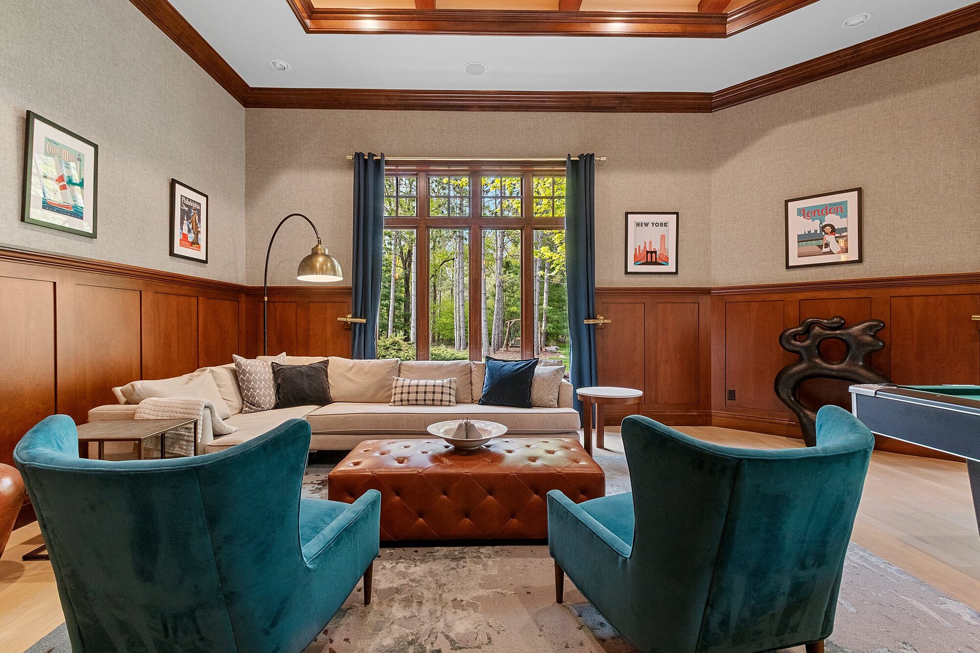 Billiards lounge with custom paneling