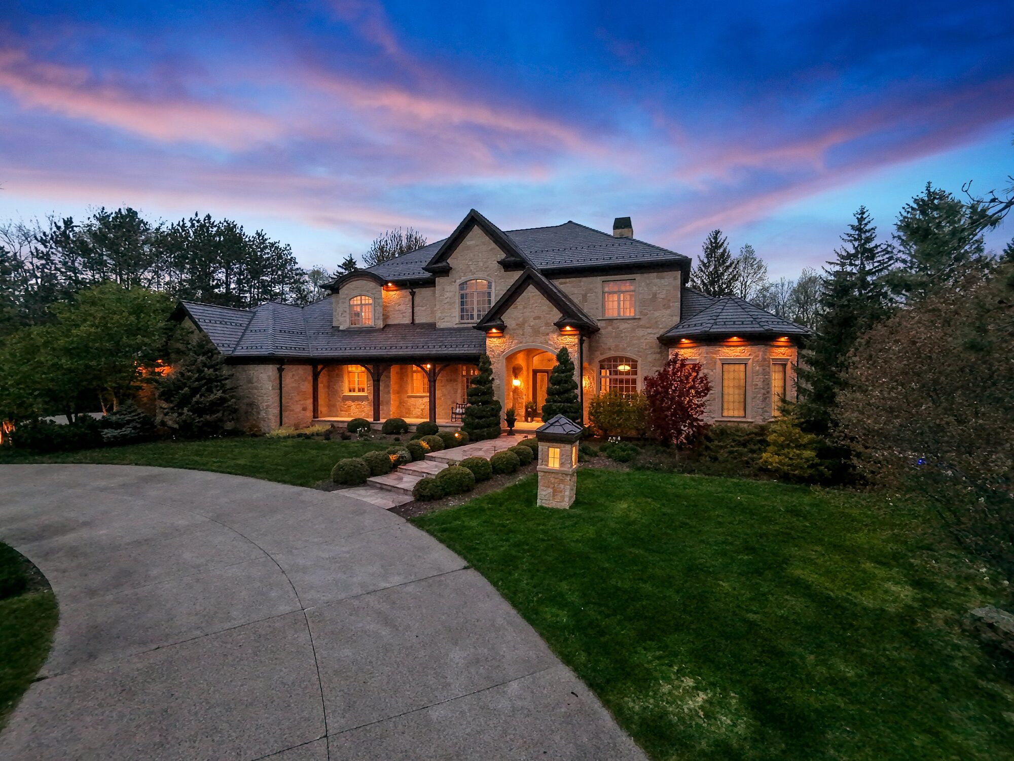 Front of estate at sunset