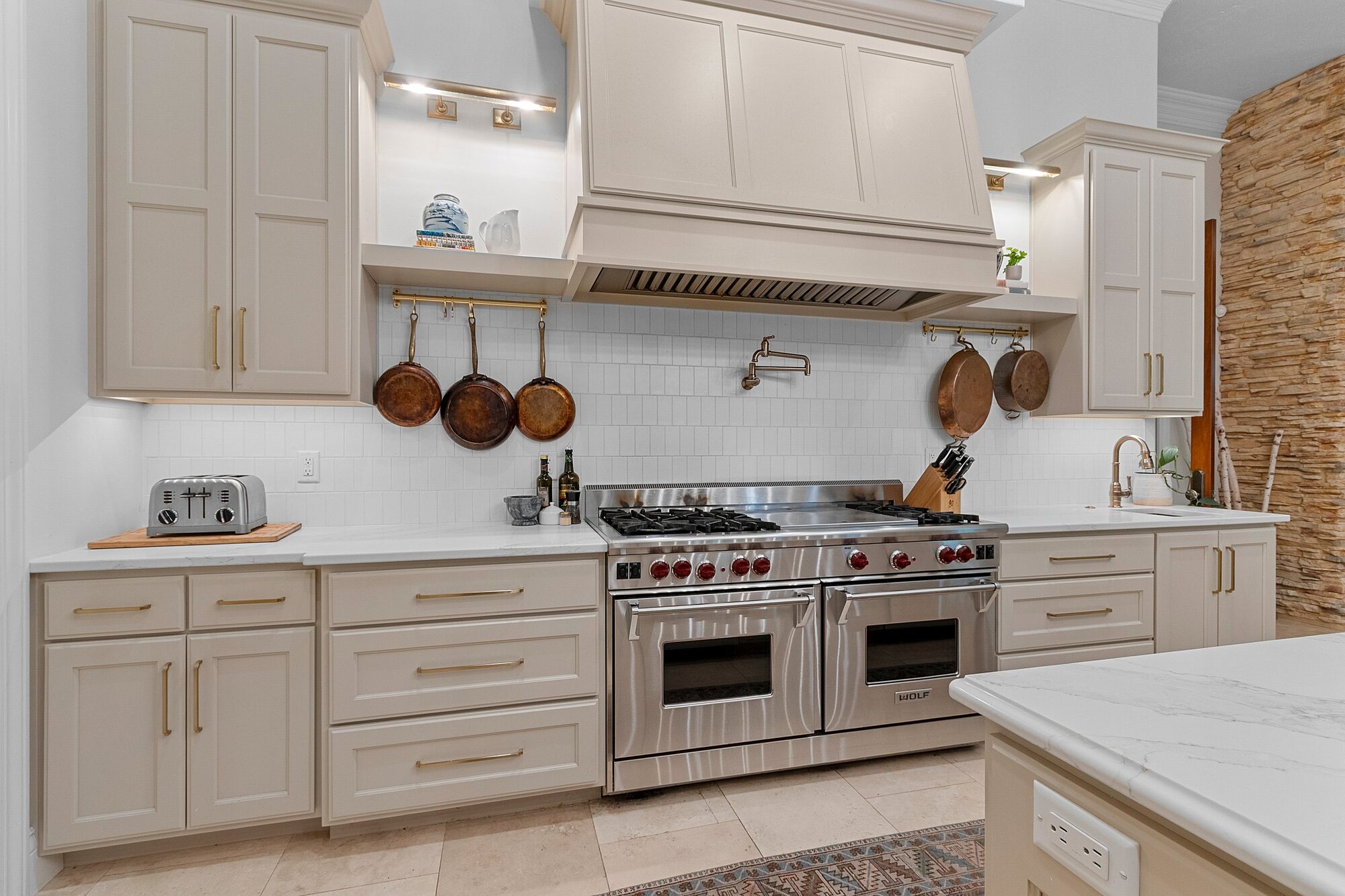 Wolf range and custom cabinetry